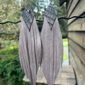 Lilac Crystal Fringe Leather Dangle Earrings Boho Coachella Rave NWT